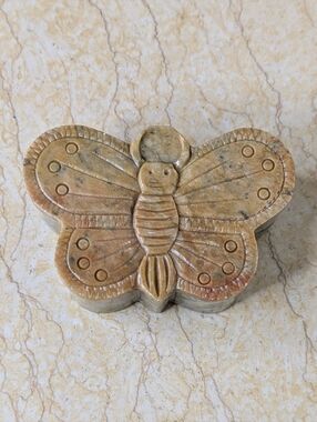 Vintage Butterfly Stone Lidded Trinket Box Handcrafted In India